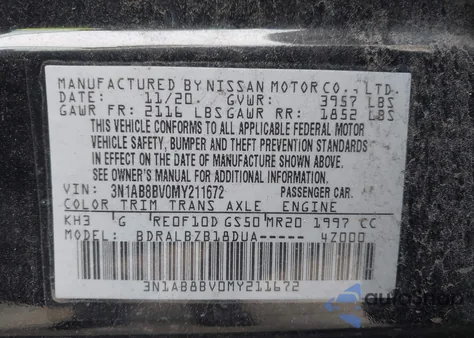 2021 Nissan Sentra S Xtronic Cvt z USA, uszkodzony, nr VIN 3N1AB8BV0MY211672